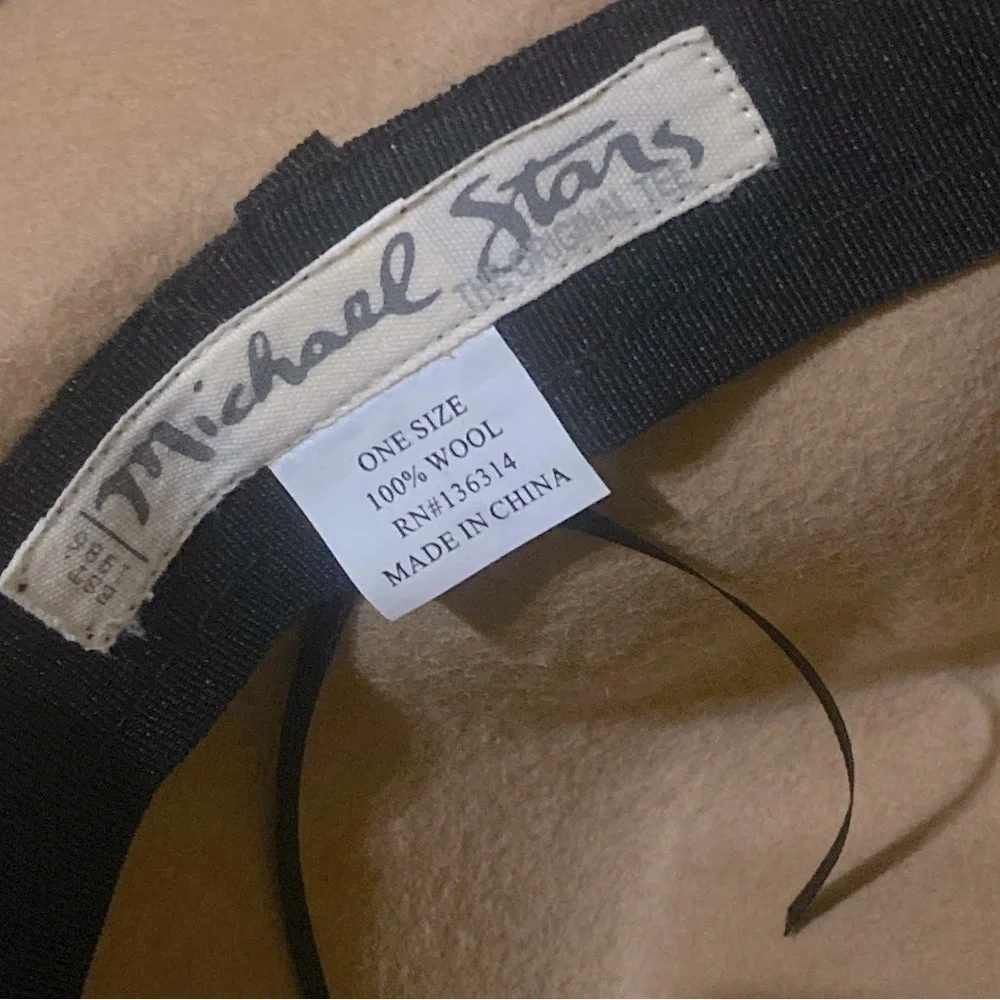 Michael Stars Tan Grande 100% Wool Fedora (with Wide Brim) Black Band OS